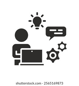 flat icon of it manager, working with ideas and feedback, tech symbol, vector icons