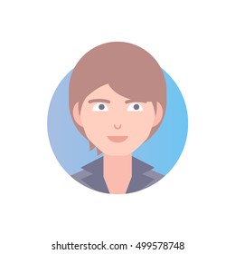 Flat icon of man's face. Modern vector illustration of boy. Image is out of circle range. The brown-haired character. Icon of person. Avatar for web.