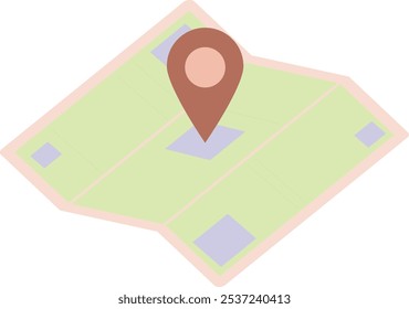 flat icon map with gps point destination