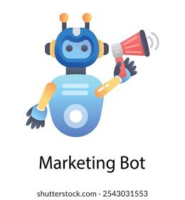 Un icono plano de bot de marketing con altavoz 