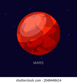 Flat icon of Mars planet in outer space.