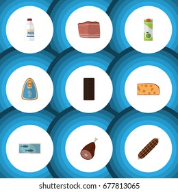 Flat Icon Meal Set Of Beef, Tin Tuna, Confection And Other Vector Objects. Also Includes Bar, Chicken, Beef Elements.