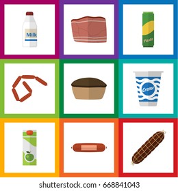 Flat Icon Meal Set Of Bratwurst, Smoked Sausage, Bottle And Other Vector Objects. Also Includes Tasty, Frankfurt, Beef Elements.