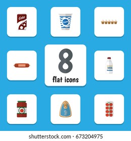Flat Icon Meal Set Of Canned Chicken, Fizzy Drink, Kielbasa And Other Vector Objects. Also Includes Sausage, Apple, Chicken Elements.