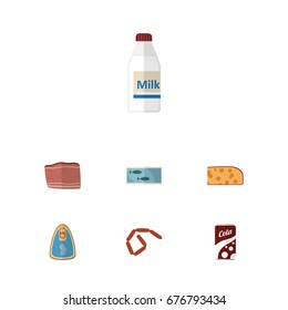 Flat Icon Meal Set Of Canned Chicken, Tin Tuna, Beef And Other Vector Objects. Also Includes Beef, Cheese, Frankfurt Elements.