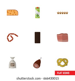 Flat Icon Meal Set Of Confection, Sack, Meat And Other Vector Objects. Also Includes Beef, Cheese, Chocolate Elements.