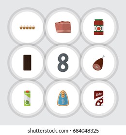 Flat Icon Meal Set Of Confection, Meat, Fizzy Drink And Other Vector Objects. Also Includes Tomato, Chocolate, Meat Elements.