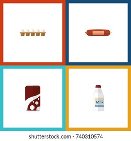 Flat Icon Meal Set Of Eggshell Box, Fizzy Drink, Kielbasa And Other Vector Objects. Also Includes Kielbasa, Egg, Breakfast Elements.