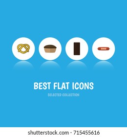 Flat Icon Meal Set Of Kielbasa, Confection, Tart And Other Vector Objects. Also Includes Cookie, Bar, Kielbasa Elements.