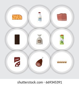 Flat Icon Meal Set Of Meat, Sack, Confection And Other Vector Objects. Also Includes Chocolate, Juice, Egg Elements.