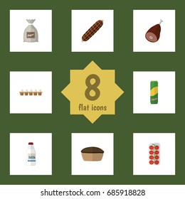 Flat Icon Meal Set Of Meat, Tart, Smoked Sausage And Other Vector Objects. Also Includes Ham, Box, Tomato Elements.