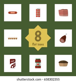 Flat Icon Meal Set Of Tomato, Kielbasa, Meat And Other Vector Objects. Also Includes Apple, Cola, Kielbasa Elements.
