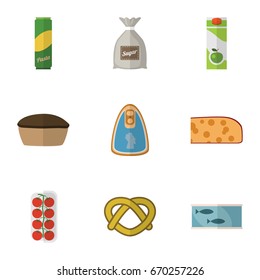 Flat Icon Meal Set Of Tomato, Sack, Canned Chicken And Other Vector Objects. Also Includes Fish, Love, Tomato Elements.