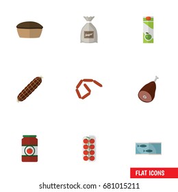Flat Icon Meal Set Of Tomato, Meat, Tart And Other Vector Objects. Also Includes Bag, Meat, Packet Elements.