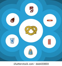 Flat Icon Meal Set Of Yogurt, Canned Chicken, Cookie And Other Vector Objects. Also Includes Yogurt, Cream, Meat Elements.