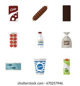 Flat Icon Meal Set Of Yogurt, Packet Beverage, Bottle And Other Vector Objects. Also Includes Smoked, Juice, Love Elements.