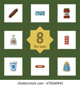 Flat Icon Meal Set Of Yogurt, Tomato, Canned Chicken And Other Vector Objects. Also Includes Ketchup, Cream, Yogurt Elements.