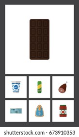 Flat Icon Meal Set Of Yogurt, Ketchup, Spaghetti And Other Vector Objects. Also Includes Chicken, Meat, Confection Elements.