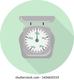 flat icon of mechanical ancient scales for food on green background