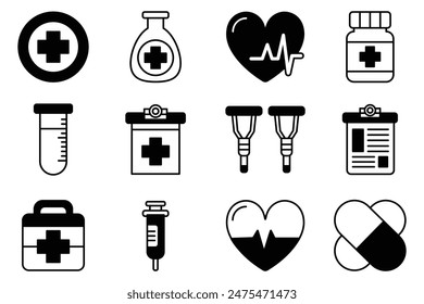 Flaches Symbol der medizinischen Piktogramme auf Hintergrund