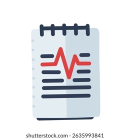 Flat icon of a medical report or notepad with heartbeat line, representing cardiology or health monitoring