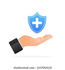 Flat icon with medical shield hand for concept design. Health care concept