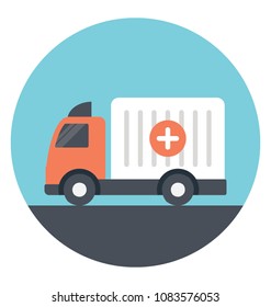 
Flat icon of a medicine delivery truck 
