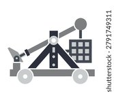 A flat icon of a medieval trebuchet siege engine used in ancient warfare. This symbol of historical artillery features a counterweight mechanism for launching.
