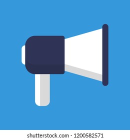 Flat icon megaphone isolated on blue background. Used for social media marketing. Vector illustration.