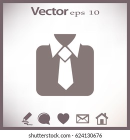 Flat icon. Men's suit with a tie.