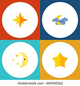 Flat Icon Midnight Set Of Asterisk, Nighttime, Starlet And Other Vector Objects. Also Includes Moon, Asterisk, Star Elements.