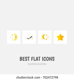 Flat Icon Midnight Set Of Bedtime, Nighttime, Starlet And Other Vector Objects. Also Includes Nighttime, Moon, Star Elements.