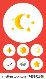 Flat Icon Midnight Set Of Bedtime, Lunar, Night And Other Vector Objects. Also Includes Lunar, Moon, Night Elements.
