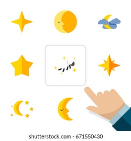 Flat Icon Midnight Set Of Moon, Asterisk, Star And Other Vector Objects. Also Includes Cloud, Moon, Midnight Elements.