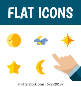 Flat Icon Midnight Set Of Moon, Asterisk, Lunar And Other Vector Objects. Also Includes Crescent, Lunar, Asterisk Elements.