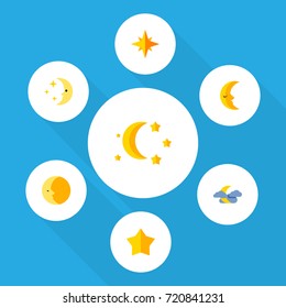 Flat Icon Midnight Set Of Moon, Bedtime, Asterisk And Other Vector Objects. Also Includes Night, Asterisk, Nighttime Elements.