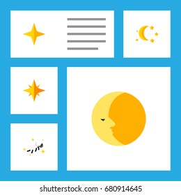 Flat Icon Midnight Set Of Night, Asterisk, Bedtime And Other Vector Objects. Also Includes Twilight, Star, Asterisk Elements.