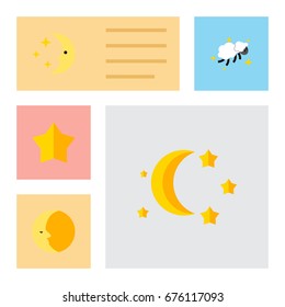 Flat Icon Midnight Set Of Starlet, Bedtime, Nighttime And Other Vector Objects. Also Includes Lunar, Moon, Sky Elements.