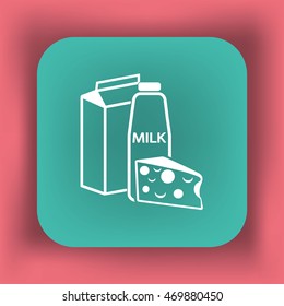 Flat icon. Milk and cheese. Dairy.