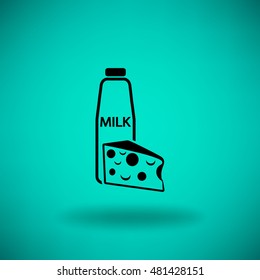 Flat icon. Milk and cheese. Dairy.