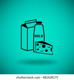 Flat icon. Milk and cheese. Dairy.