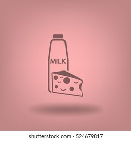 Flat icon. Milk and cheese. Dairy.