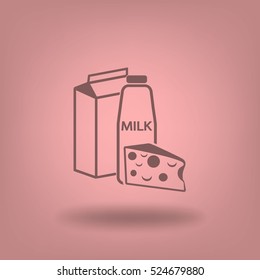 Flat icon. Milk and cheese. Dairy.