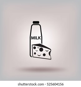 Flat icon. Milk and cheese. Dairy.
