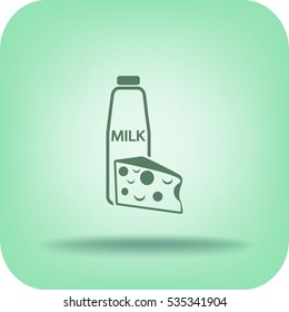 Flat icon. Milk and cheese. Dairy.