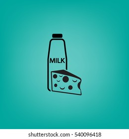 Flat icon. Milk and cheese. Dairy.