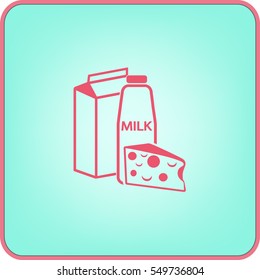 Flat icon. Milk and cheese. Dairy.
