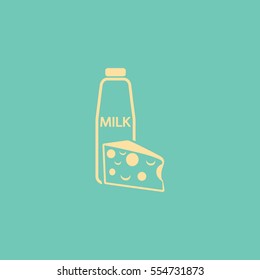 Flat icon. Milk and cheese. Dairy.