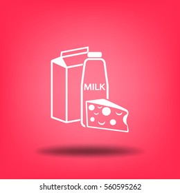 Flat icon. Milk and cheese. Dairy.