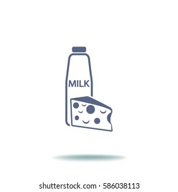 Icono plano. Leche y queso. Leche.